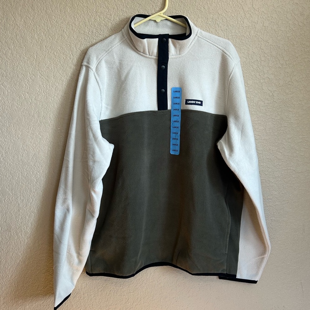 NEW Lands’ End Men’s Fleece Cream & Green Size L